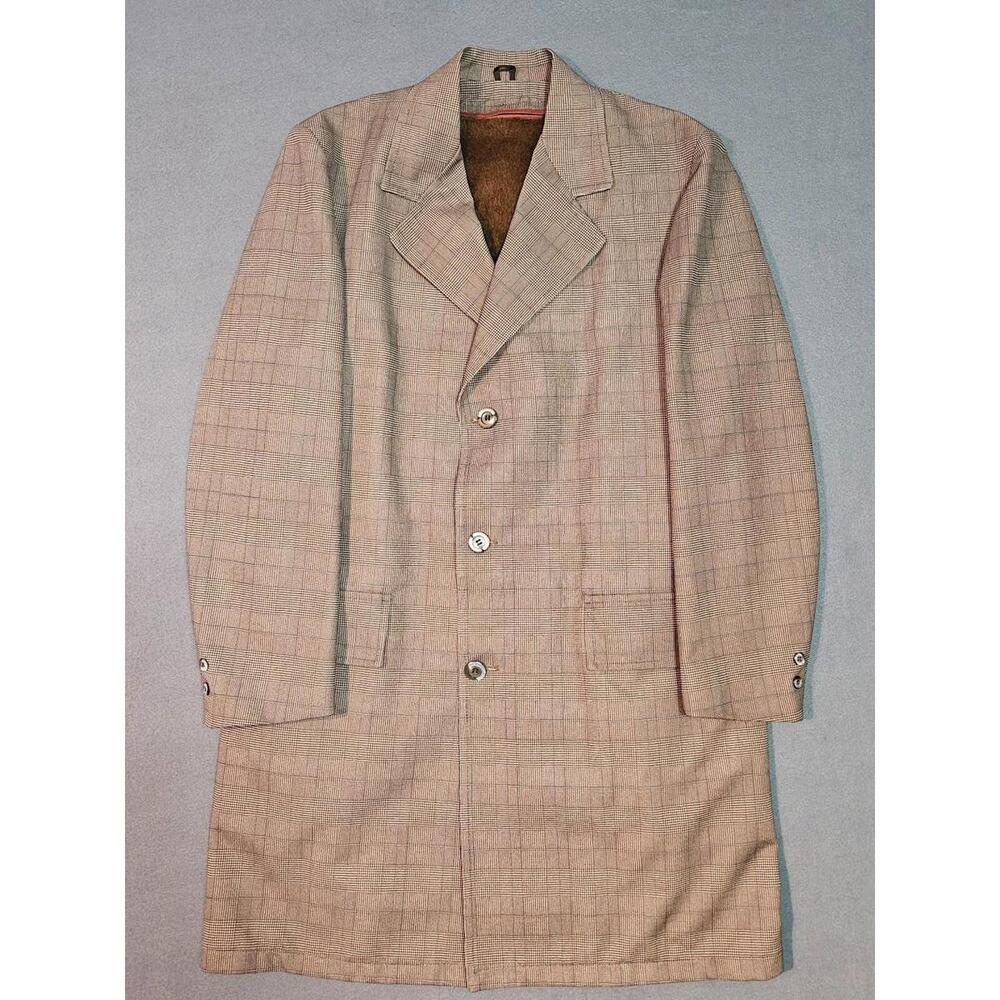 Vintage Sears Travel Knit Men's Tweed Trenchcoat Size 42 Tall Faux Fur Lining